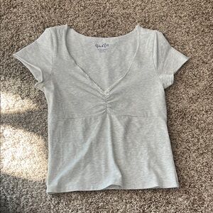 Brandy Melville Light Gray Ruched V-Neck Tee